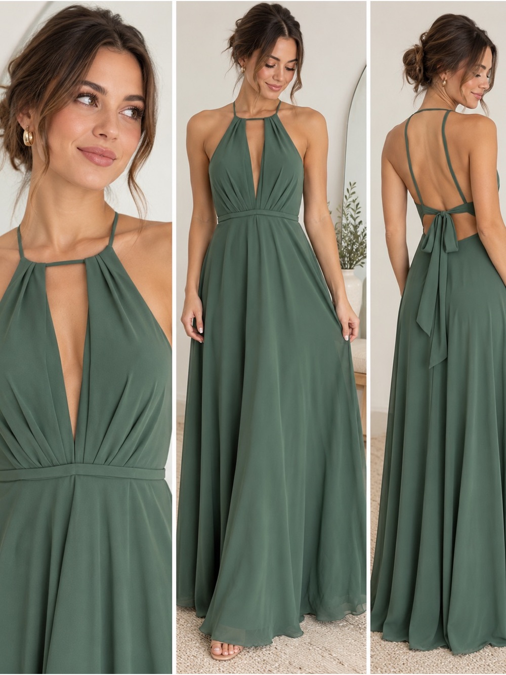 Azazie Halter Bridesmaid Dress in Olive Green
